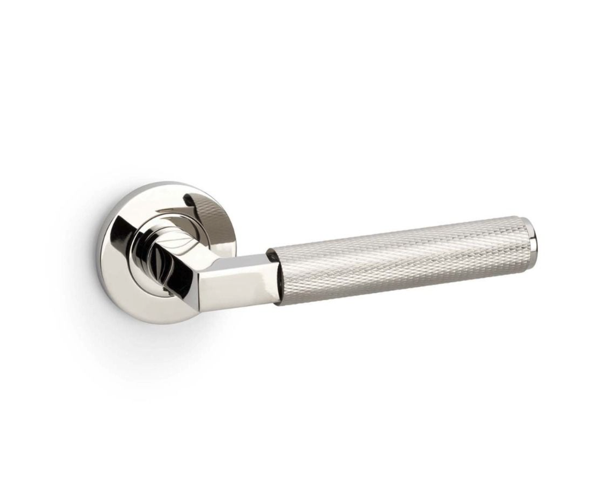 Alexander & Wilks Polished Nickel PVD Hurricane Knurled Lever on rose | AW200PNPVD