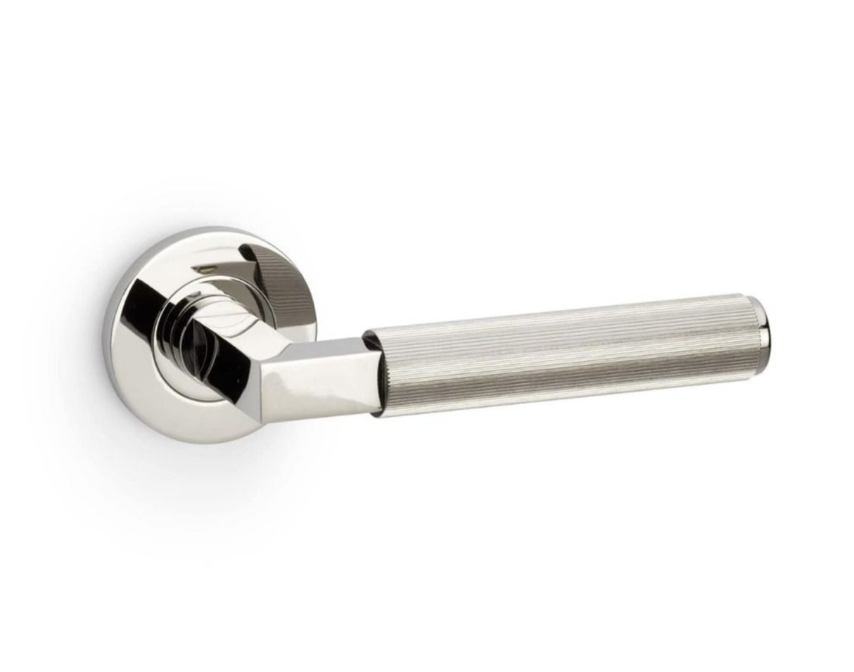 Alexander & Wilks Polished Nickel PVD Hurricane Reeded Lever on rose | AW202PNPVD