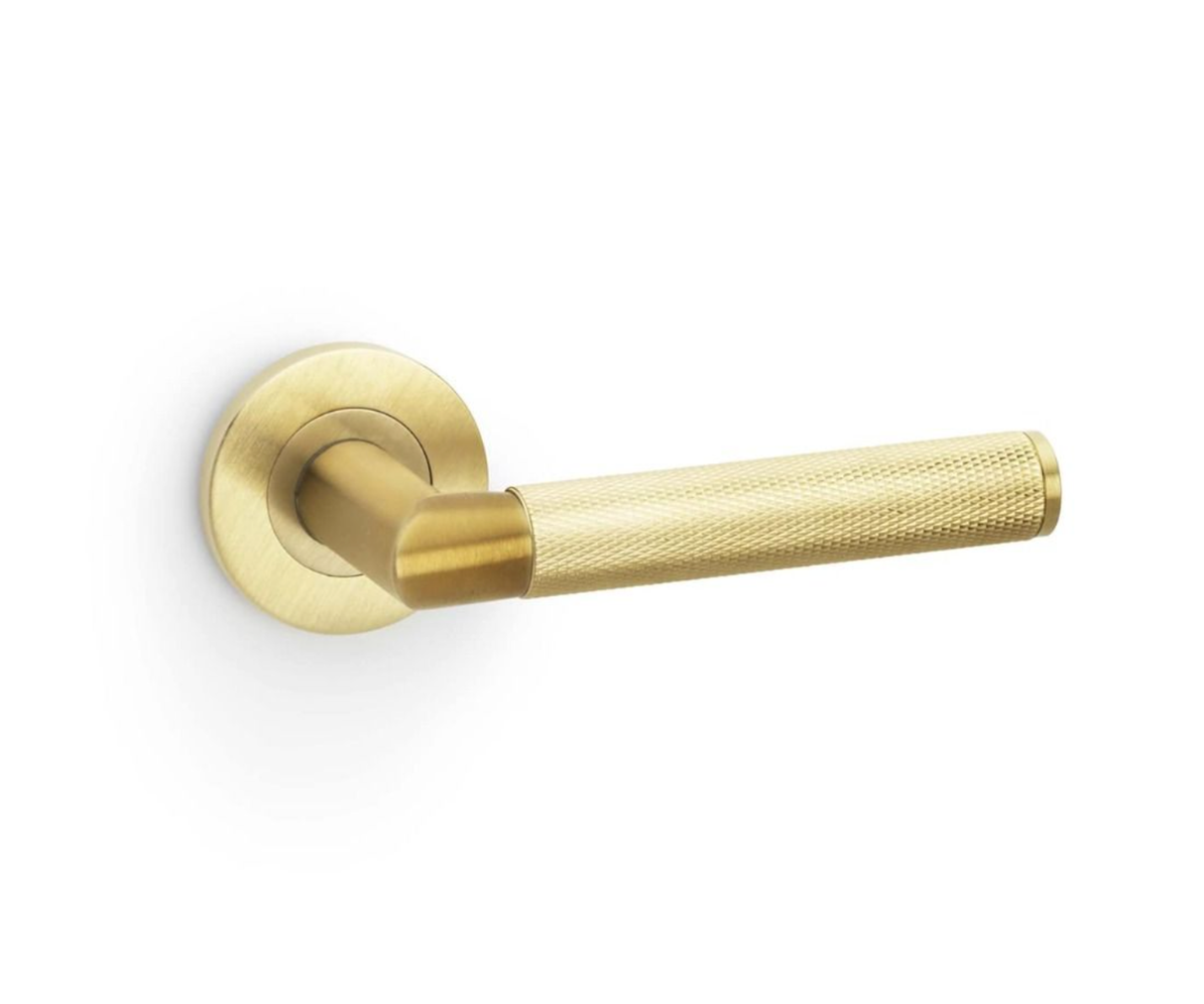 Alexander & Wilks Satin Brass PVD Harrier Knurled Lever on rose | AW210SBPVD