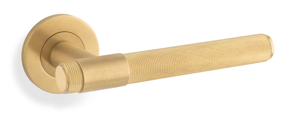 Alexander & Wilks Satin Brass PVD Kingston Knurled Lever on rose | AW240SBPVD