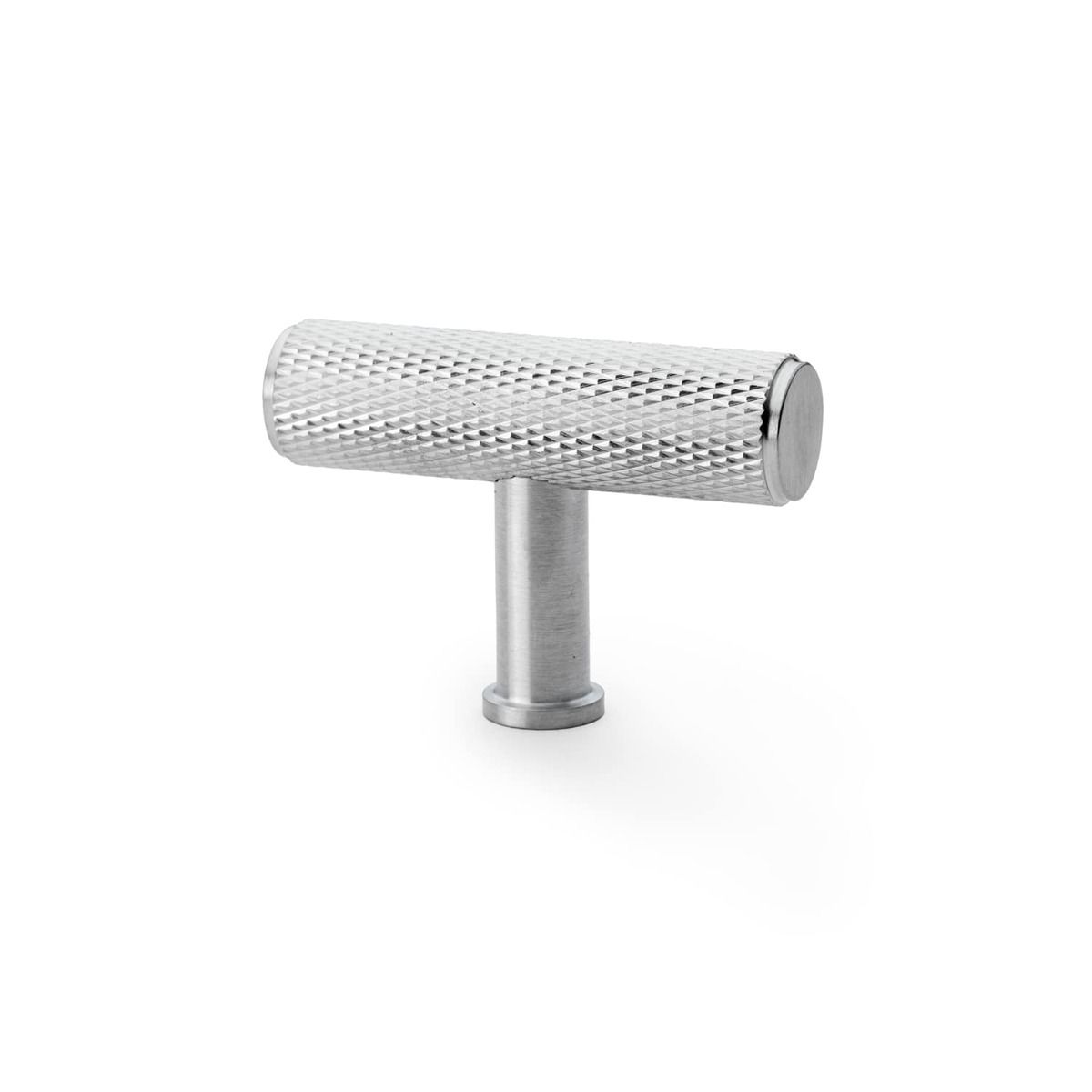 Alexander and Wilks Satin Chrome Crispin Knurled T Bar Cupboard Knob