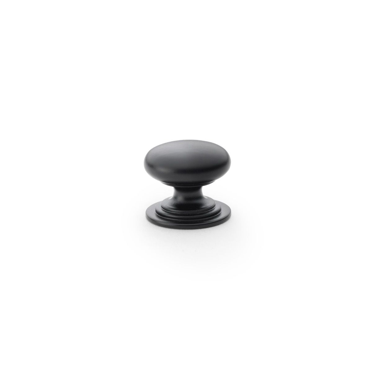 Alexander and Wilks Black 25mm Round Cupboard Knob on Stepped Rose | AW825-25-BL