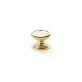 Alexander and Wilks Polished Brass Lacquer 25mm Round Cupboard Knob on Stepped Rose | AW825-25-PBL