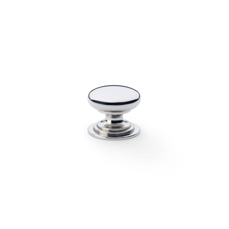 Alexander and Wilks Polished Nickel 25mm Round Cupboard Knob on Stepped Rose | AW825-25-PN