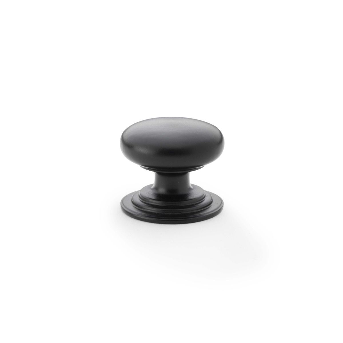 Alexander and Wilks Black 32mm Round Cupboard Knob on Stepped Rose | AW825-32-BL