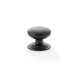 Alexander and Wilks Black 32mm Round Cupboard Knob on Stepped Rose | AW825-32-BL