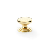 Alexander and Wilks Polished Brass Lacquer 32mm Round Cupboard Knob on Stepped Rose | AW825-32-PBL