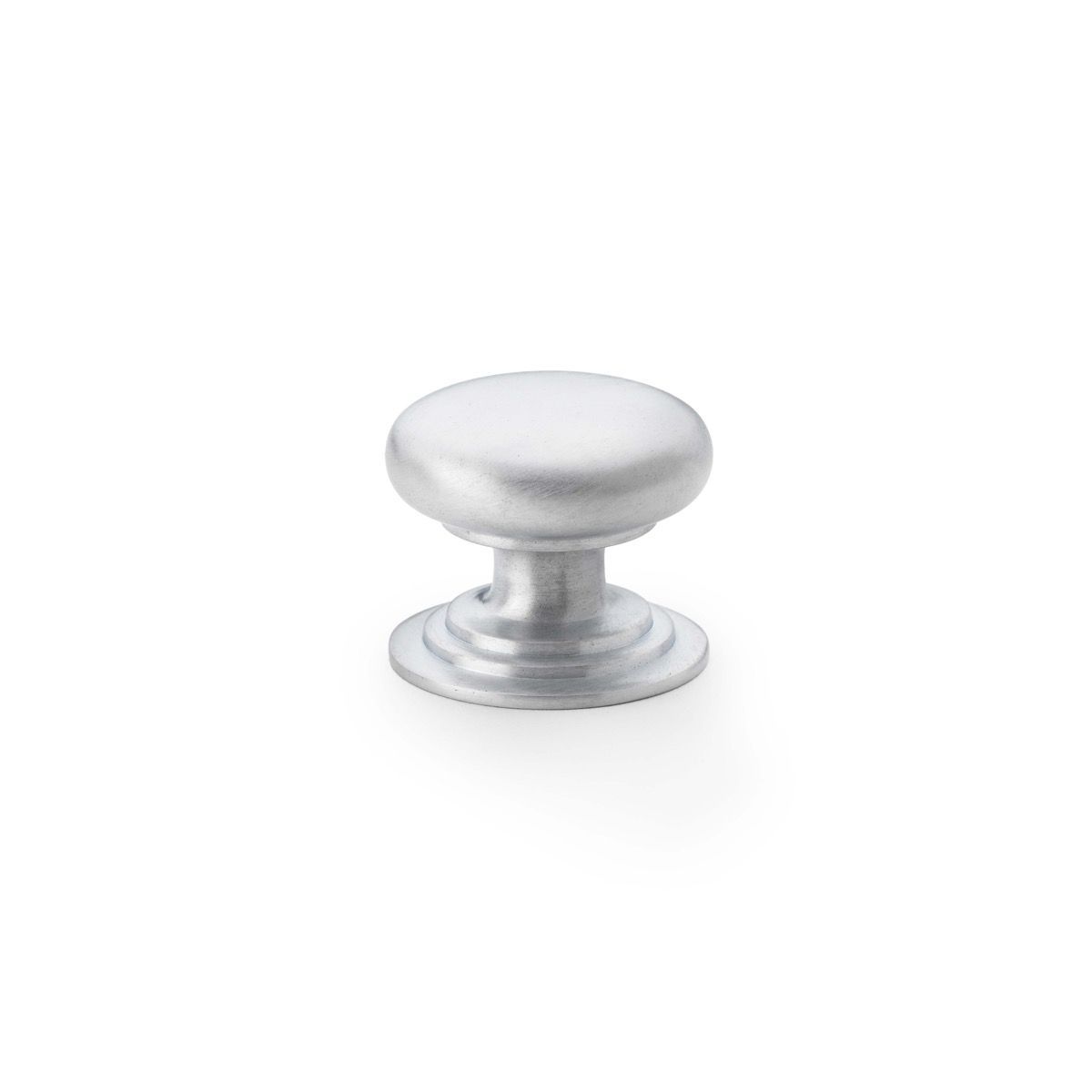 Alexander and Wilks Satin Chrome 32mm Round Cupboard Knob on Stepped Rose | AW825-32-SC
