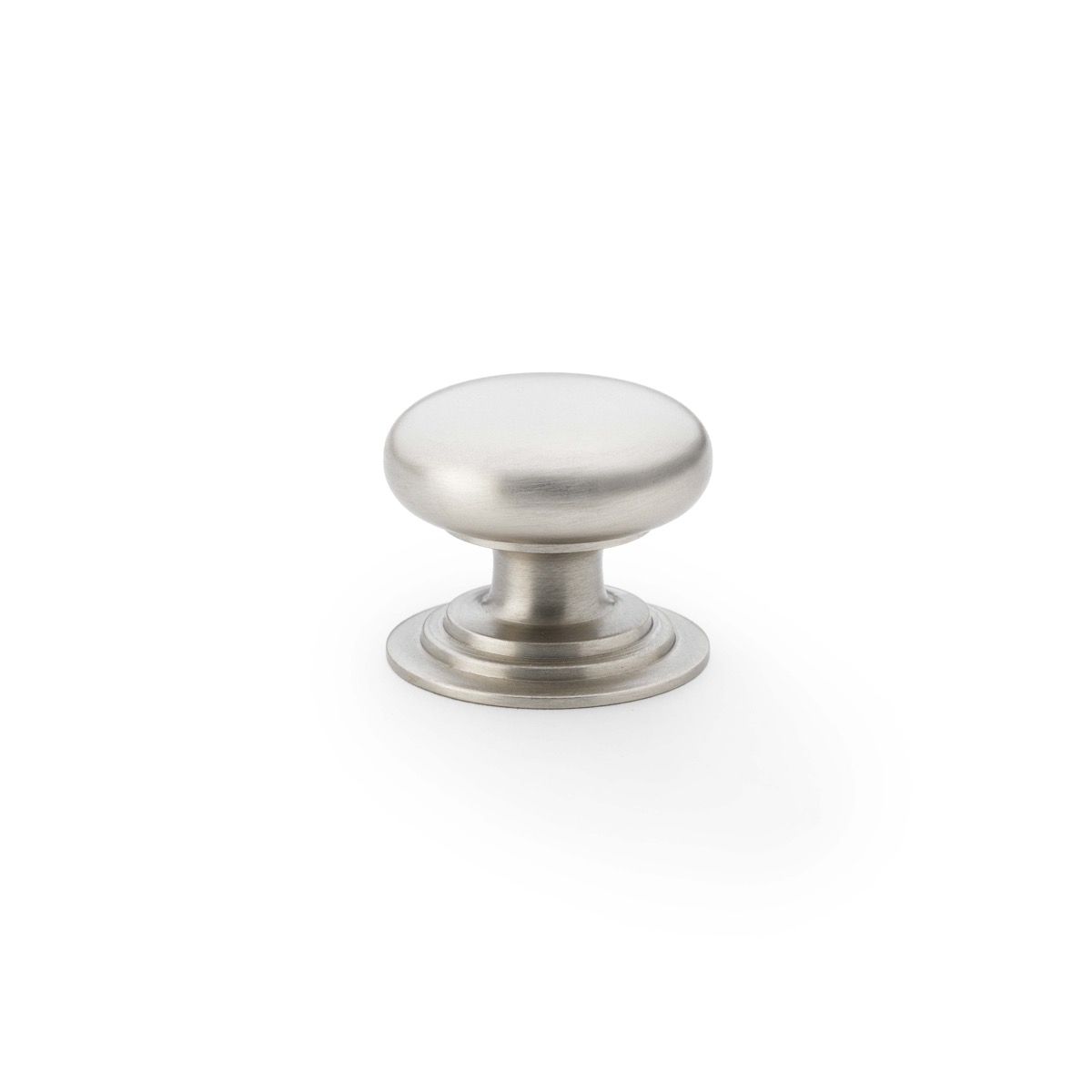Alexander and Wilks Satin Nickel 32mm Round Cupboard Knob on Stepped Rose | AW825-32-SN