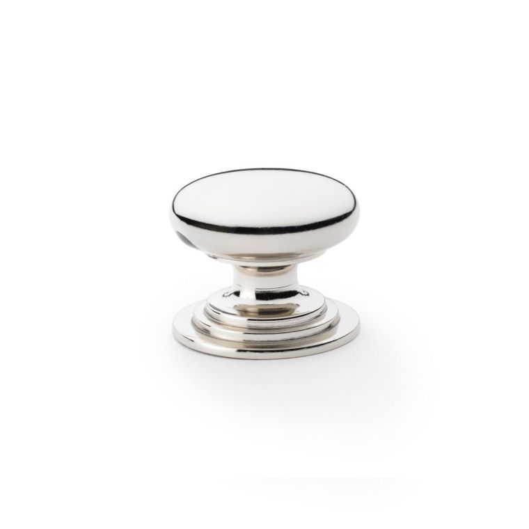 A&W Polished Nickel 38mm Round Cupboard Knob on Stepped Rose | AW825-38-PN
