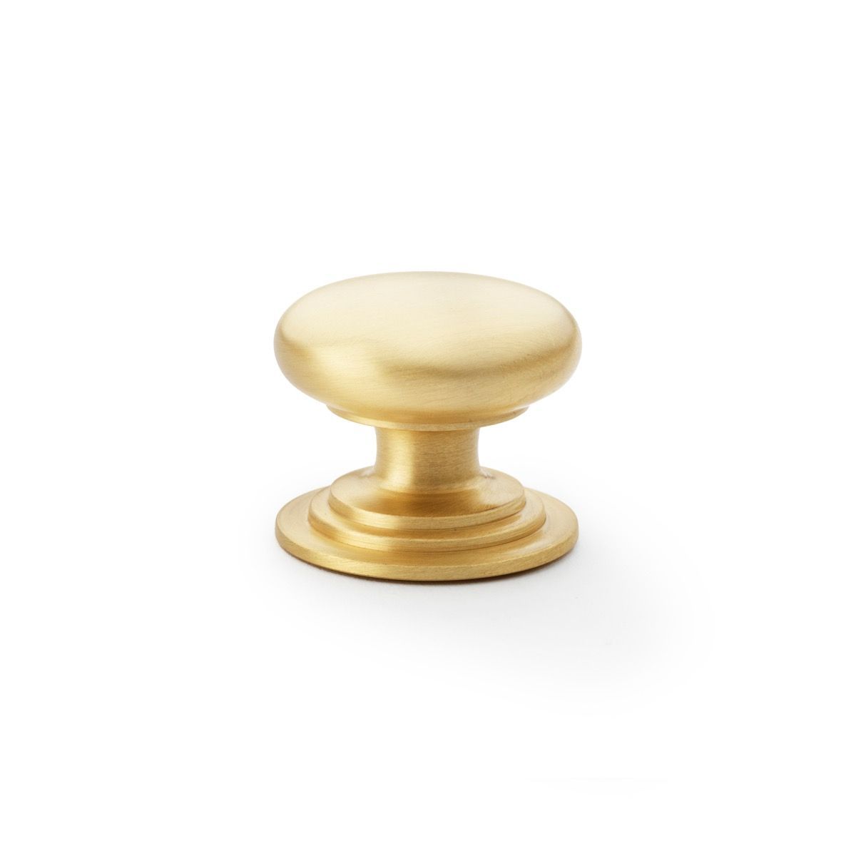 A&W Satin Brass 38mm Round Cupboard Knob on Stepped Rose | AW825-38-SB