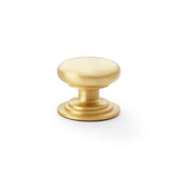 A&W Satin Brass 38mm Round Cupboard Knob on Stepped Rose | AW825-38-SB