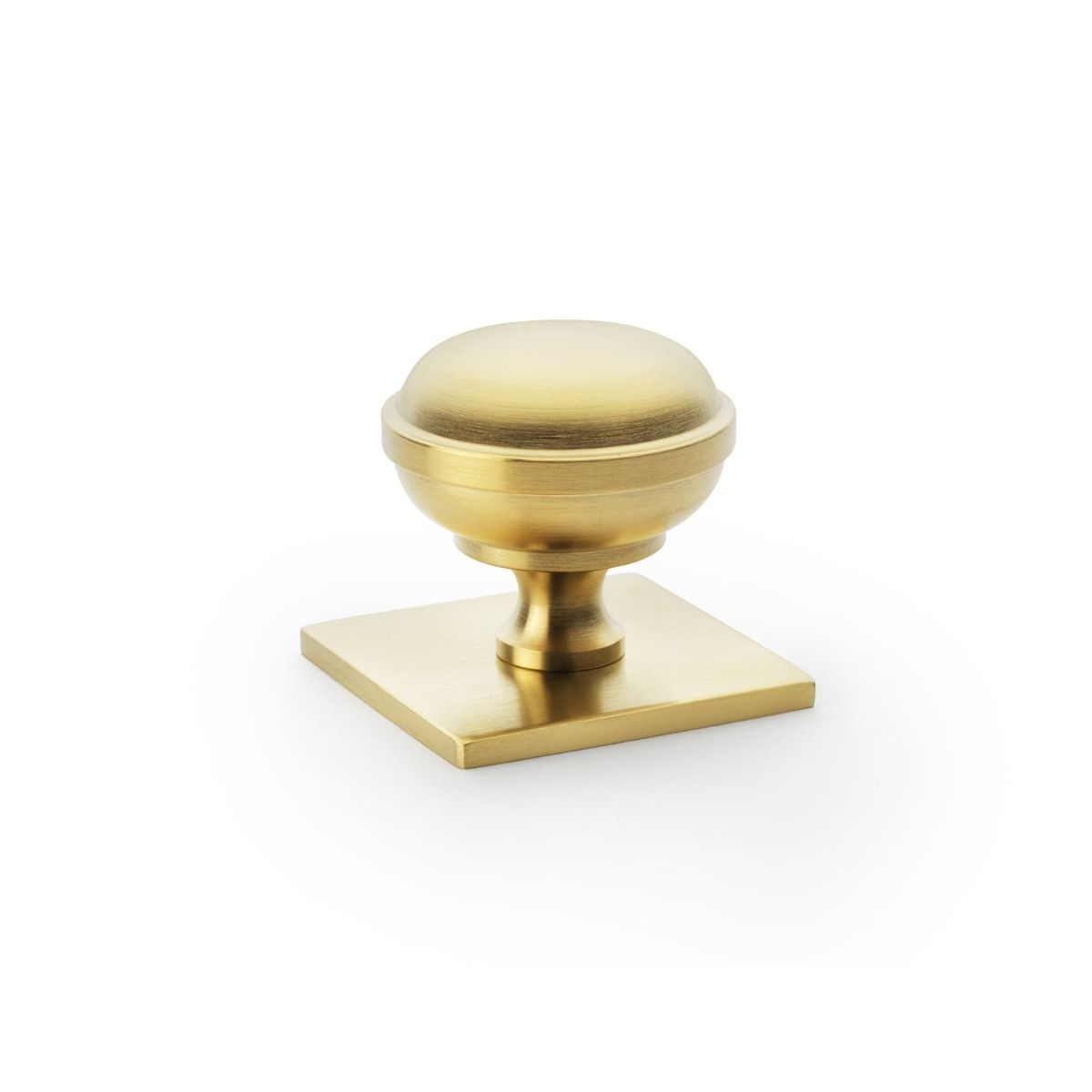 Alexander and Wilks 34mm Quantock Satin Brass Cupboard Knob on Square Backplate