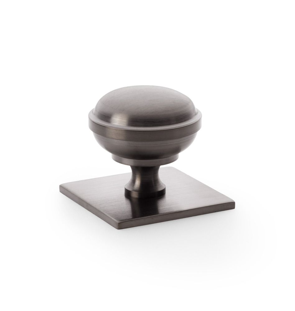 Alexander and Wilks 38mm Quantock Dark Bronze PVD Cupboard Knob on Square Backplate