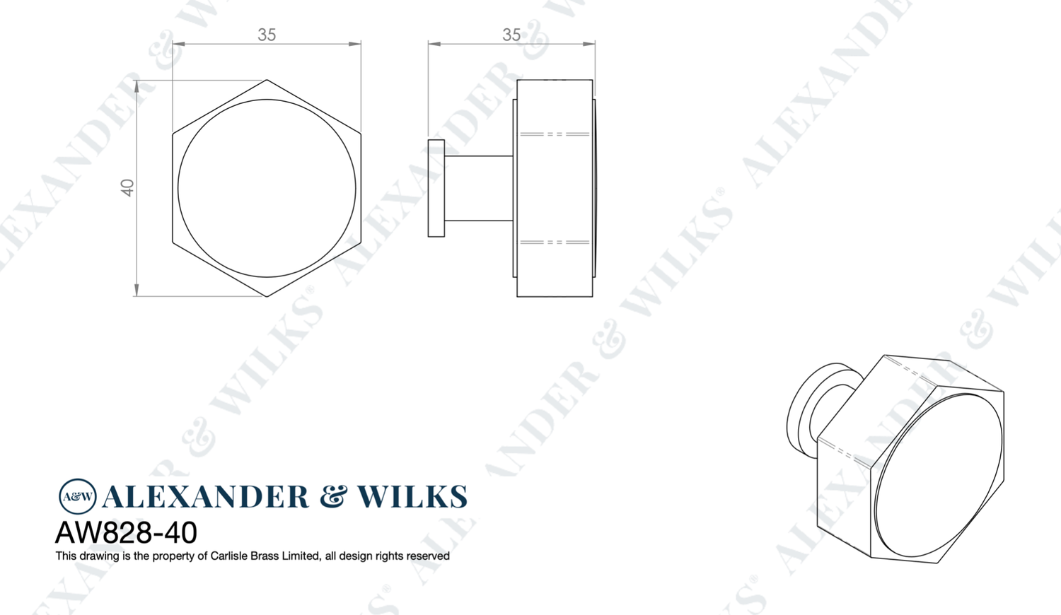 Antique Brass 40mm Vesper Hexagonal Cabinet Knob | AW828-40-AB