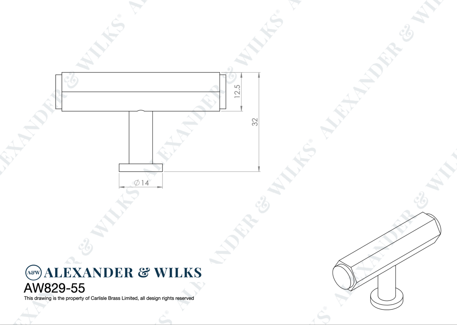 Satin Nickel T Bar Vesper Hexagonal Cabinet Knob | AW829-55-SN