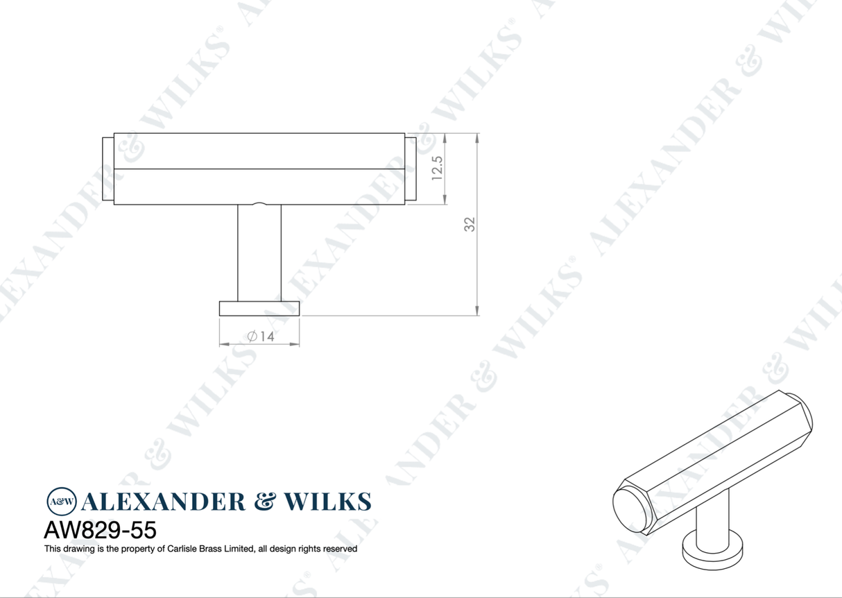 Polished Chrome T Vesper Bar Hexagonal Cabinet Knob | AW829-55-PC