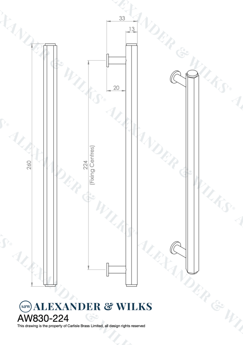 Satin Brass 224mm Vesper Hexagonal Pull Handle | AW830-224-SB