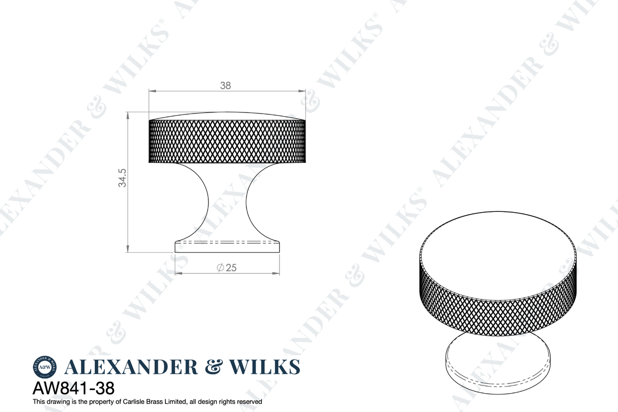 Antique Brass 38mm Berlin Knurled Cupboard Knob | AW841-38-AB