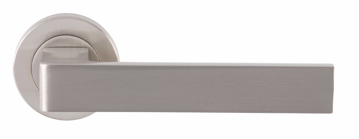 Set Satin Nickel Sasso Lever Furniture on round rose | EUL010SN