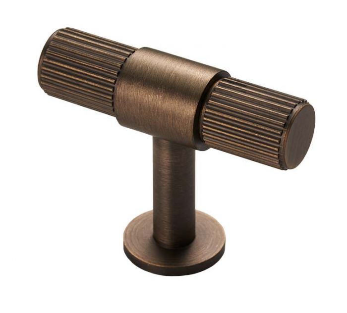 Antique Brass 50mm Lines T-Bar Knob | FTD711AB