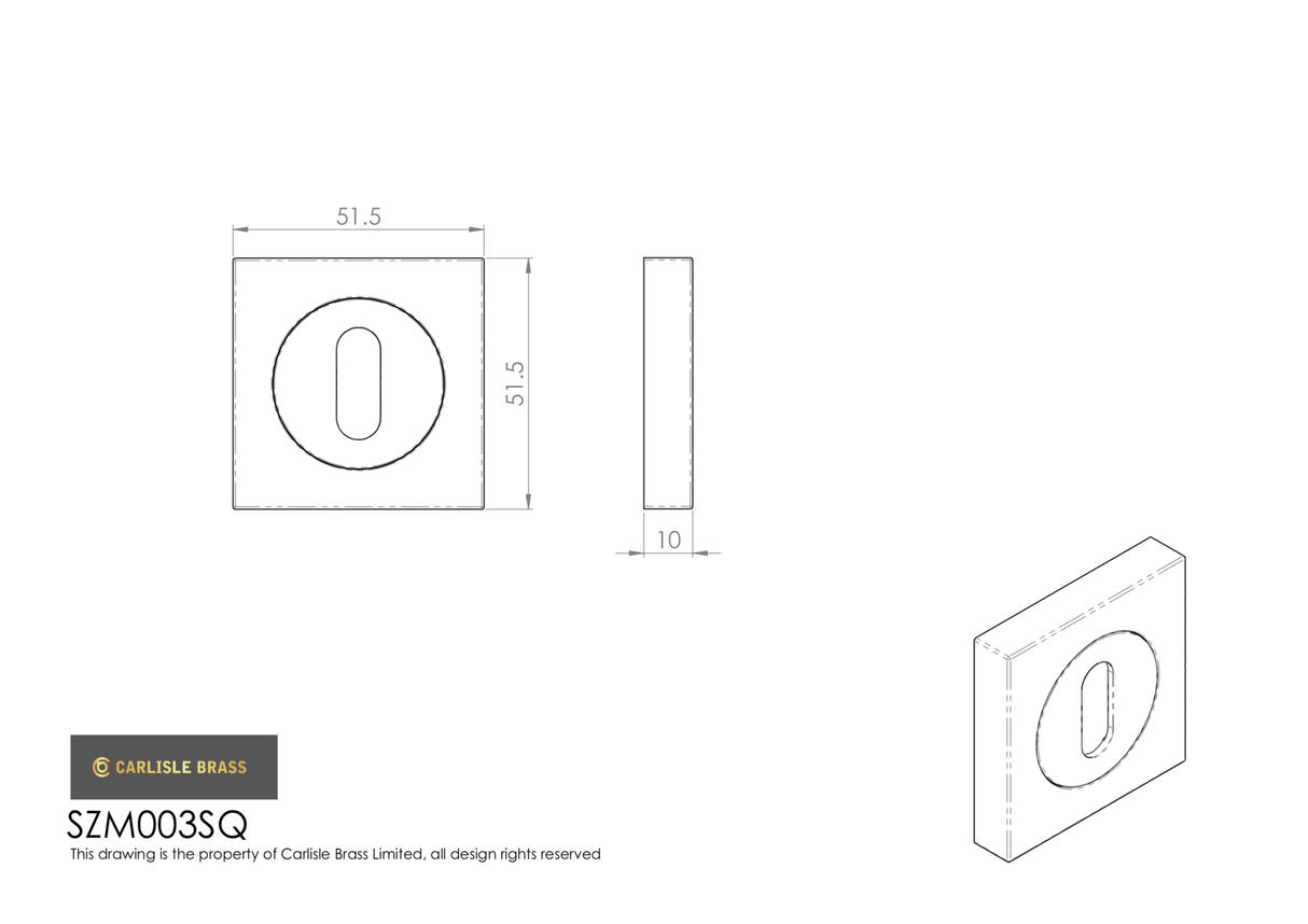 Serozzetta Matt Black 51mm Standard Profile Square Key Escutcheon | SZM003SQMB