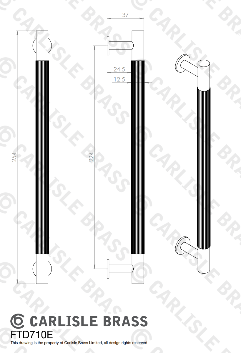Satin Brass 254mm Lines Pull Handle | FTD710ESB
