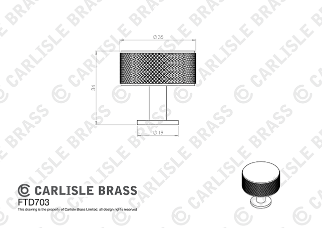 Satin Brass 35mm Knurled Cupboard Knob | FTD703SB