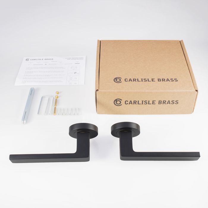 Set Matt Black Sasso Lever Furniture on round rose | EUL010MB