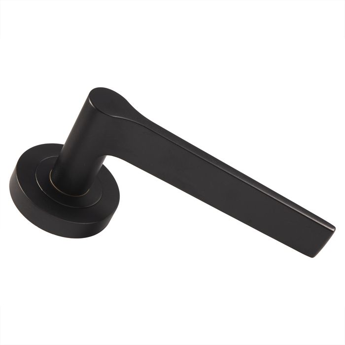 Matt Black Velino Lever Round on Round Rose | EUL020MB