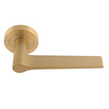Satin Brass Velino Lever Handle on Round Rose | EUL020SB