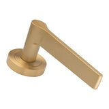 Satin Brass Velino Lever Handle on Round Rose | EUL020SB