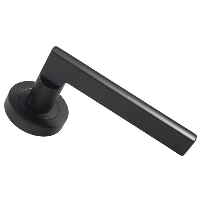 Set Matt Black Trentino Lever Furniture on round rose | EUL030MB