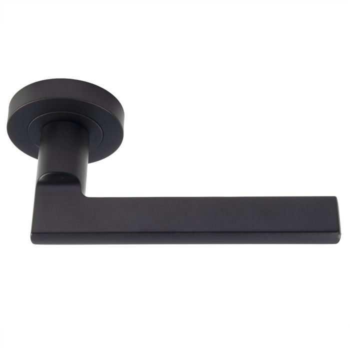 Set Matt Black Trentino Lever Furniture on round rose | EUL030MB