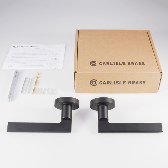 Set Matt Black Trentino Lever Furniture on round rose | EUL030MB