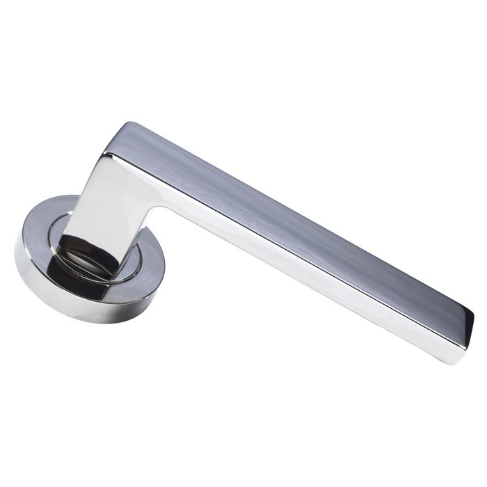 Set Polished Nickel Sasso Lever Furniture on round rose | EUL010PN