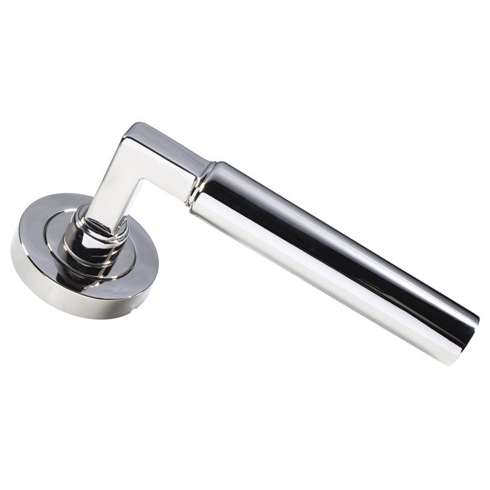 Set Polished Nickel Amiata Lever Furniture on round rose | EUL040PN