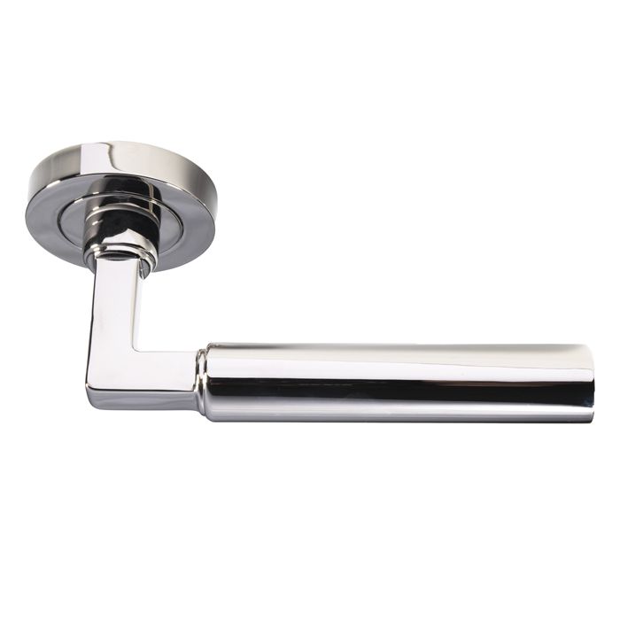 Set Polished Nickel Amiata Lever Furniture on round rose | EUL040PN