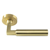 Set Satin Brass Amiata Lever Furniture on round rose | EUL040SB