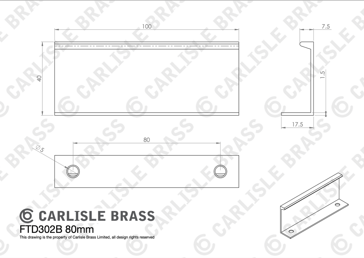 Satin Brass 100mm Squared Edge Pull | FTD302BSB