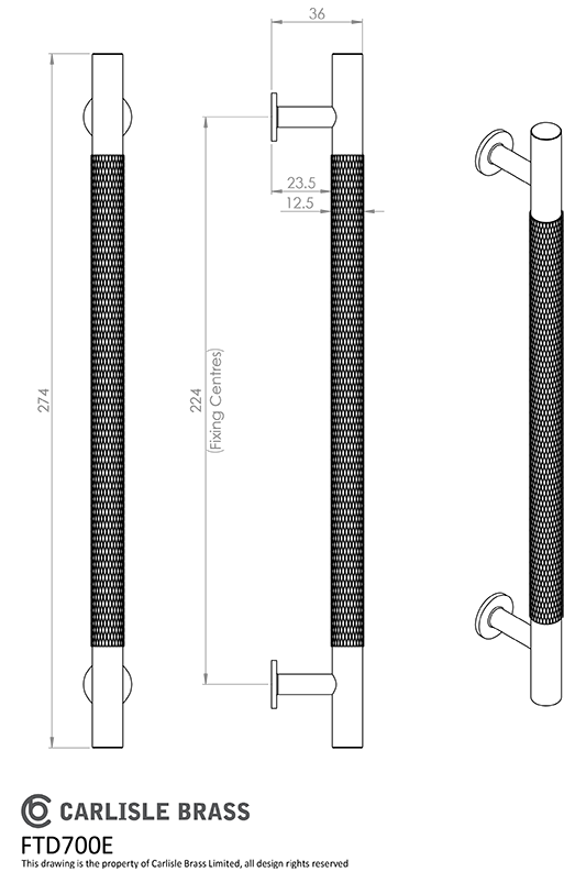 Satin Nickel 254mm Knurled Pull Handle | FTD700ESN
