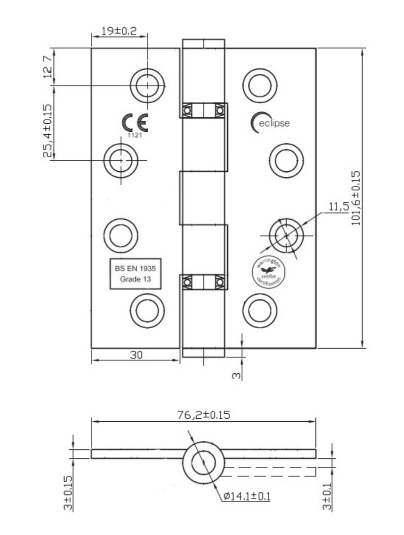Eclipse Satin Stainless Steel 102mm 4" Grade 13 BB Hinges  | 14854
