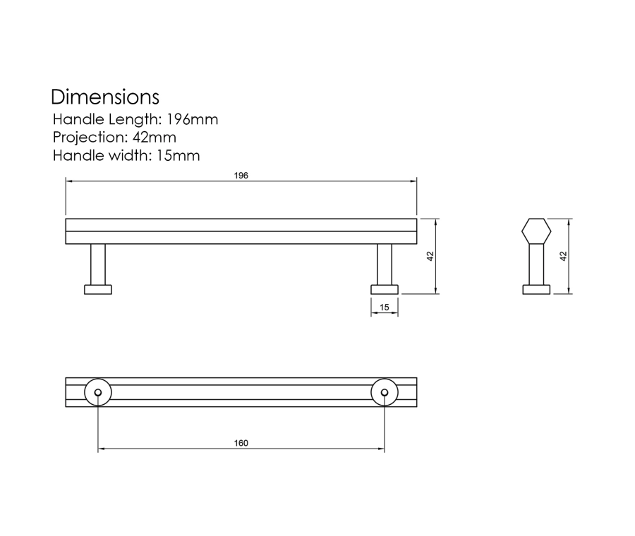 Millhouse Brass Urban Dark Bronze 160mm Pennington Hexagonal T-Bar Cabinet Pull Handle  |  MHCH17160UDB