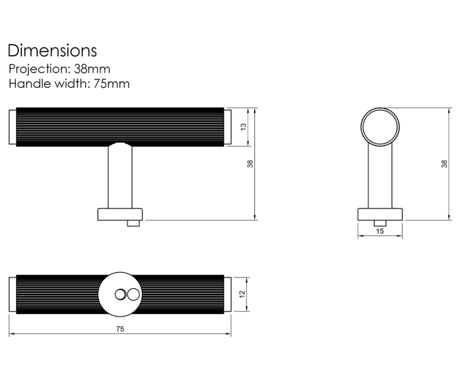 Millhouse Brass Matt Black Battersea Linear T-Bar Cabinet Knob  |  MHCL1675MB