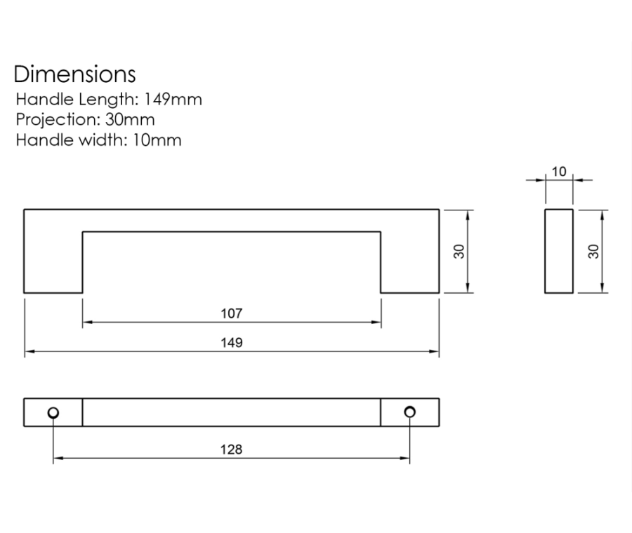 Millhouse Brass Satin Nickel 128mm Empire Slim Cabinet Pull Handle  |  MHCN17128SN
