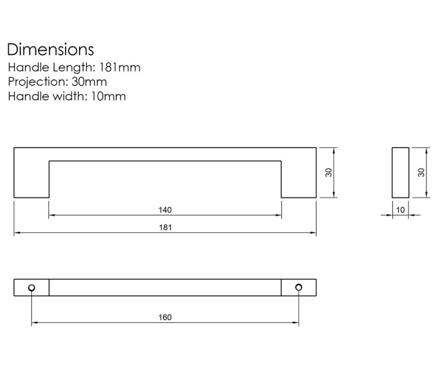 Millhouse Brass Matt Black 160mm Empire Slim Cabinet Pull Handle  |  MHCN17160MB