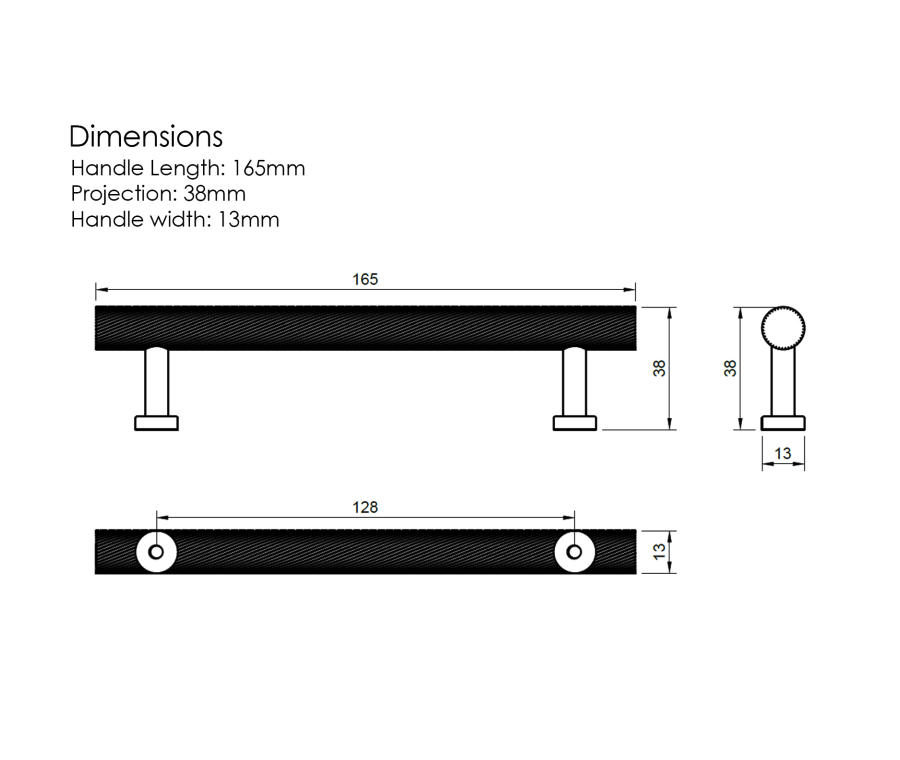 Millhouse Brass Matt Black 128mm Paddington Spiral T-Bar Cabinet Pull Handle on Backplate  |  MHCSB17128MB