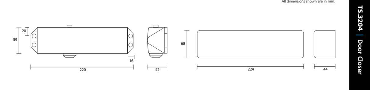Rutland Satin Brass Contract Overhead Door Closer | TS.3204 SB (11953)