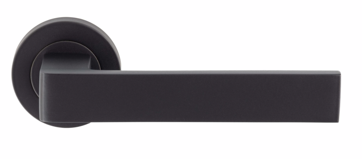 Set Matt Black Sasso Lever Furniture on round rose | EUL010MB