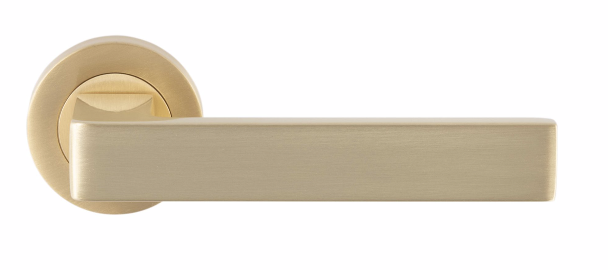 Set Satin Brass Sasso Lever Furniture on round rose | EUL010SB